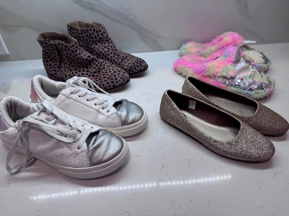 Girls Size 2 Shoe Lot - Dress Shoes, Ankle Boots, Slippers & White Sneakers